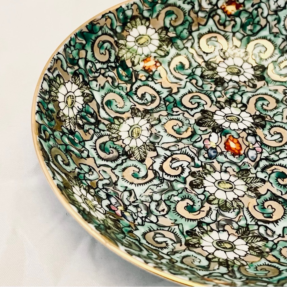 Japanese Porcelain Chintz-style Trinket Bowl, Gold accents, Cloisonne, Vintage - Picture 3 of 5
